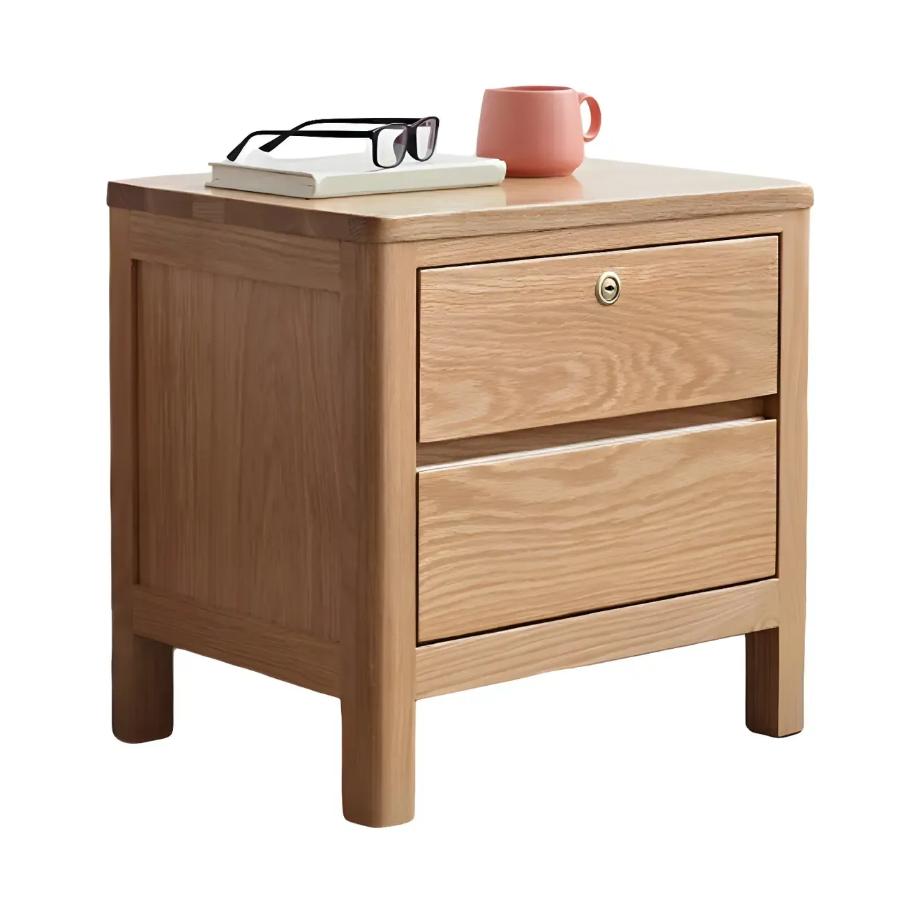 Scandinavian Oak Wood Narrow Locking Nightstand Image - 7