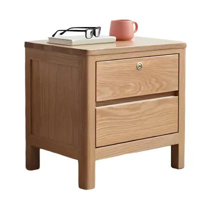 Scandinavian Oak Wood Narrow Locking Nightstand Image - 7