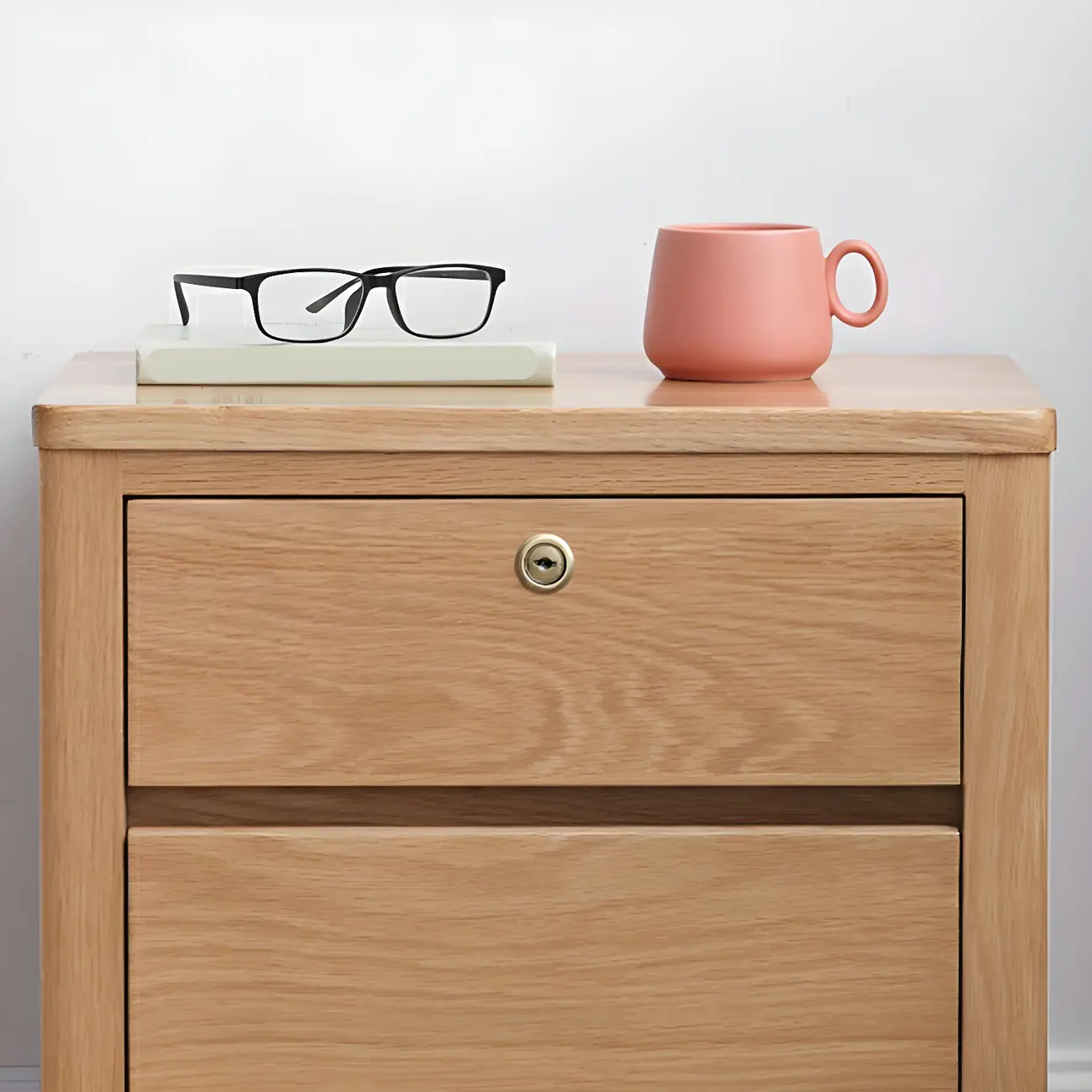 Scandinavian Oak Wood Narrow Locking Nightstand Image - 9 | homeyfad