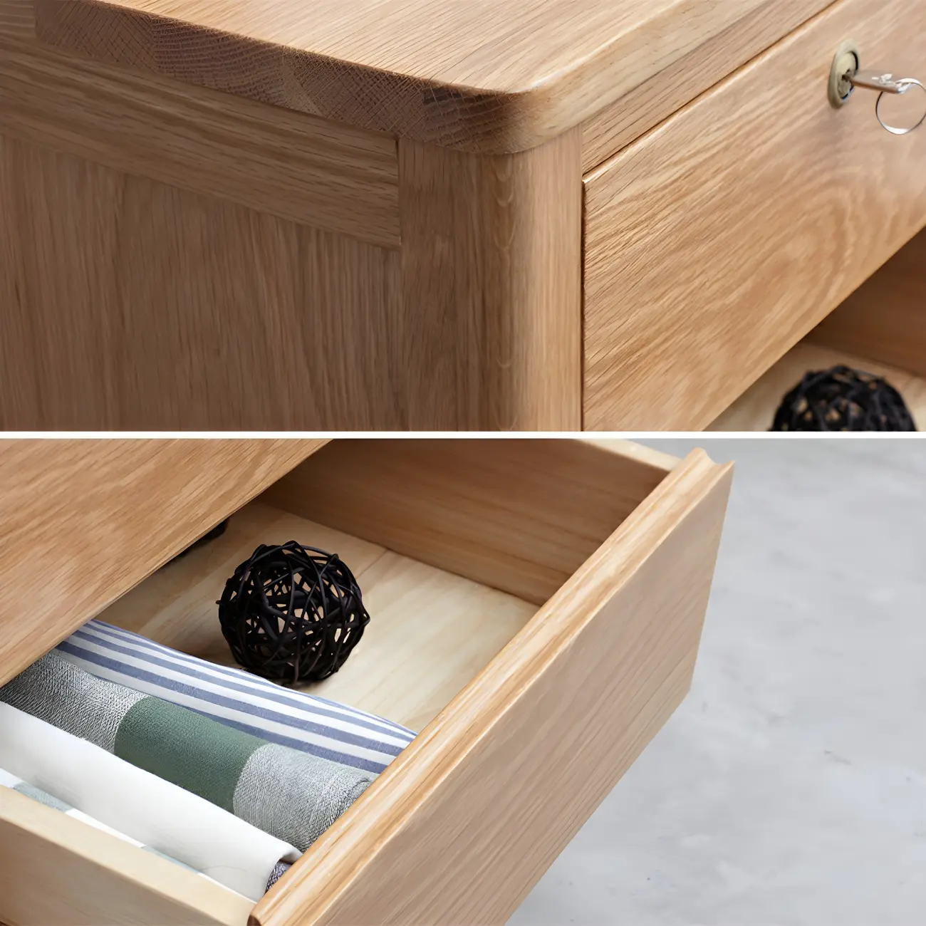 Scandinavian Oak Wood Narrow Locking Nightstand Image - 6 | homeyfad