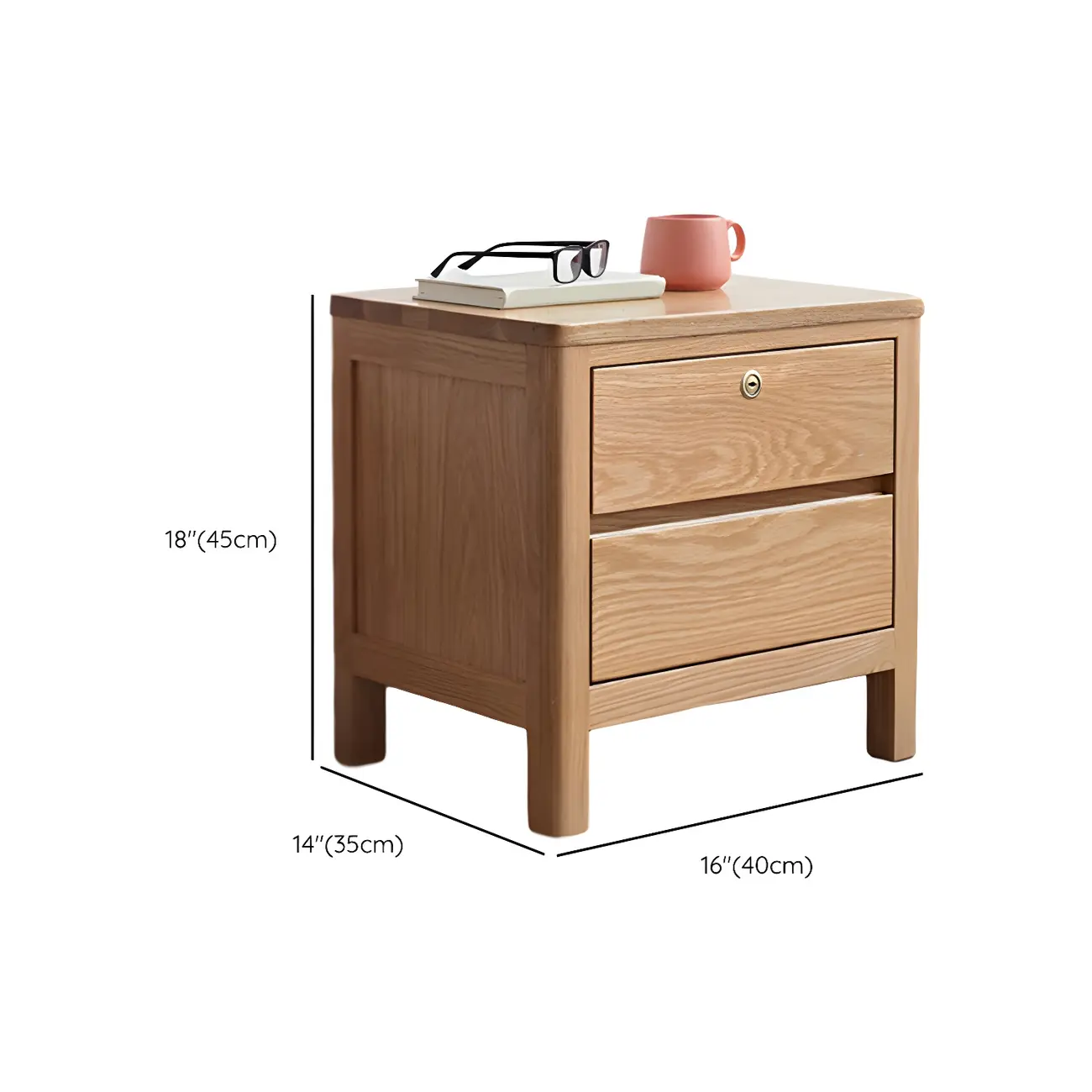 Scandinavian Oak Wood Narrow Locking Nightstand #size | homeyfad