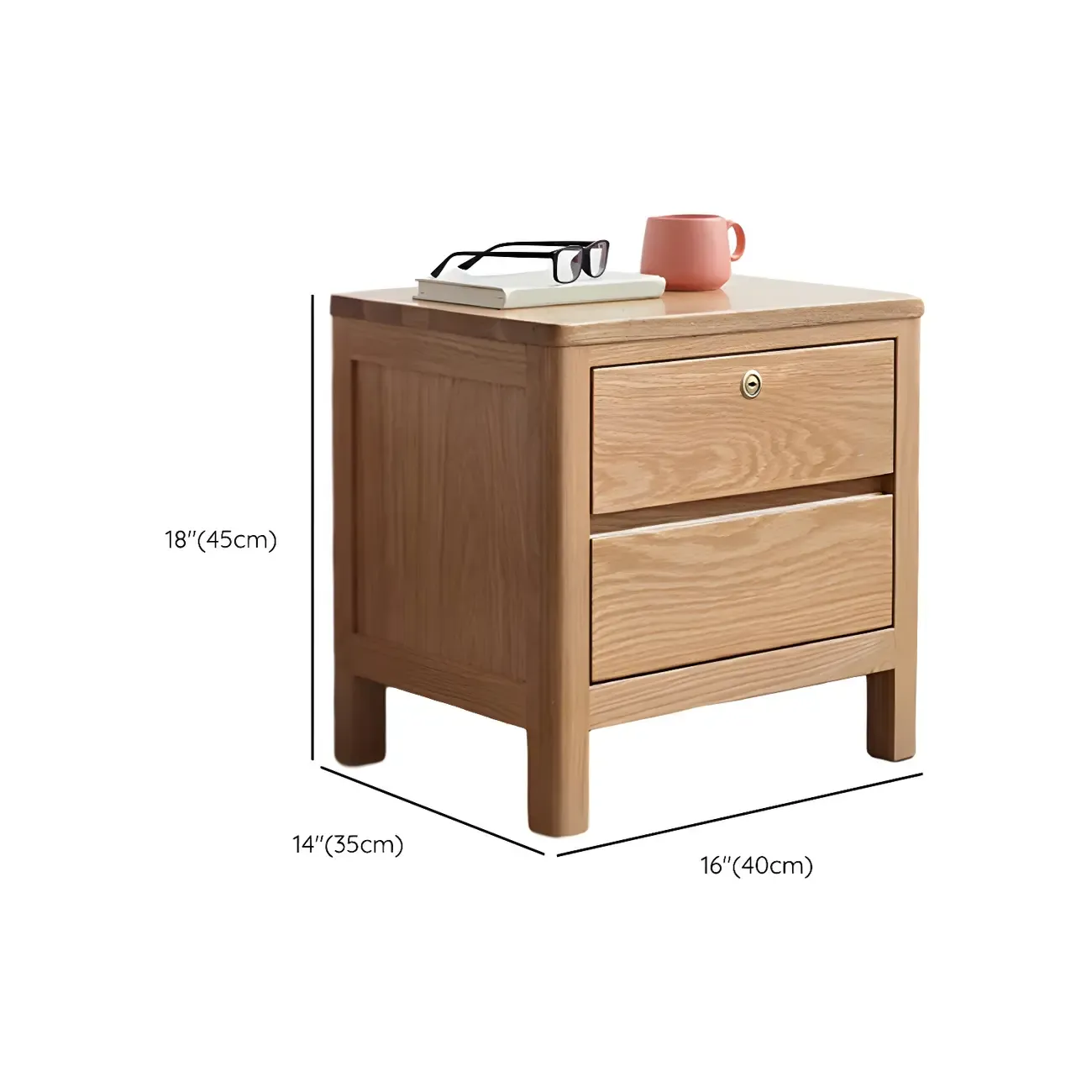 Scandinavian Oak Wood Narrow Locking Nightstand #size