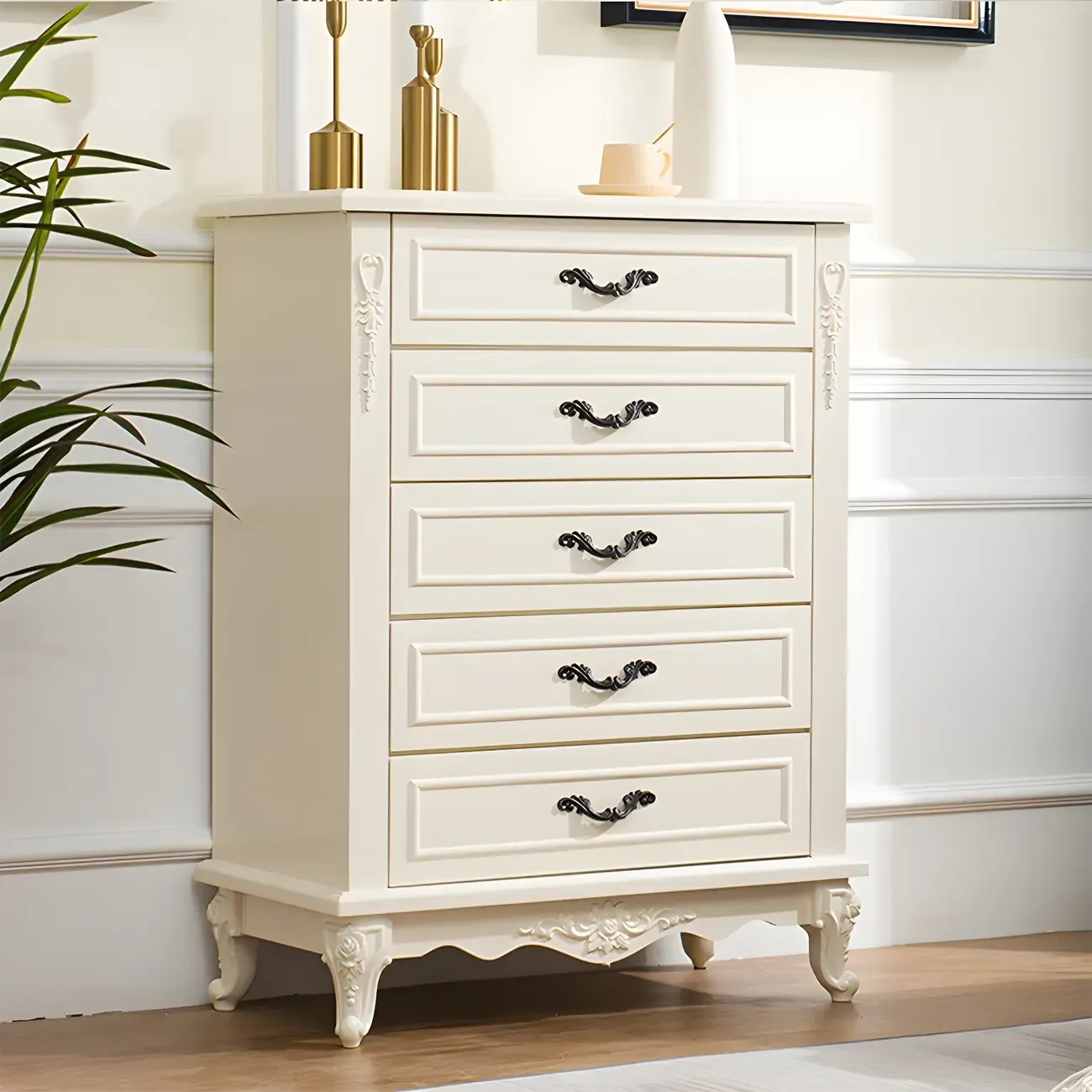 Vintage Wooden Beige Double Dresser with Shelves Image - 2