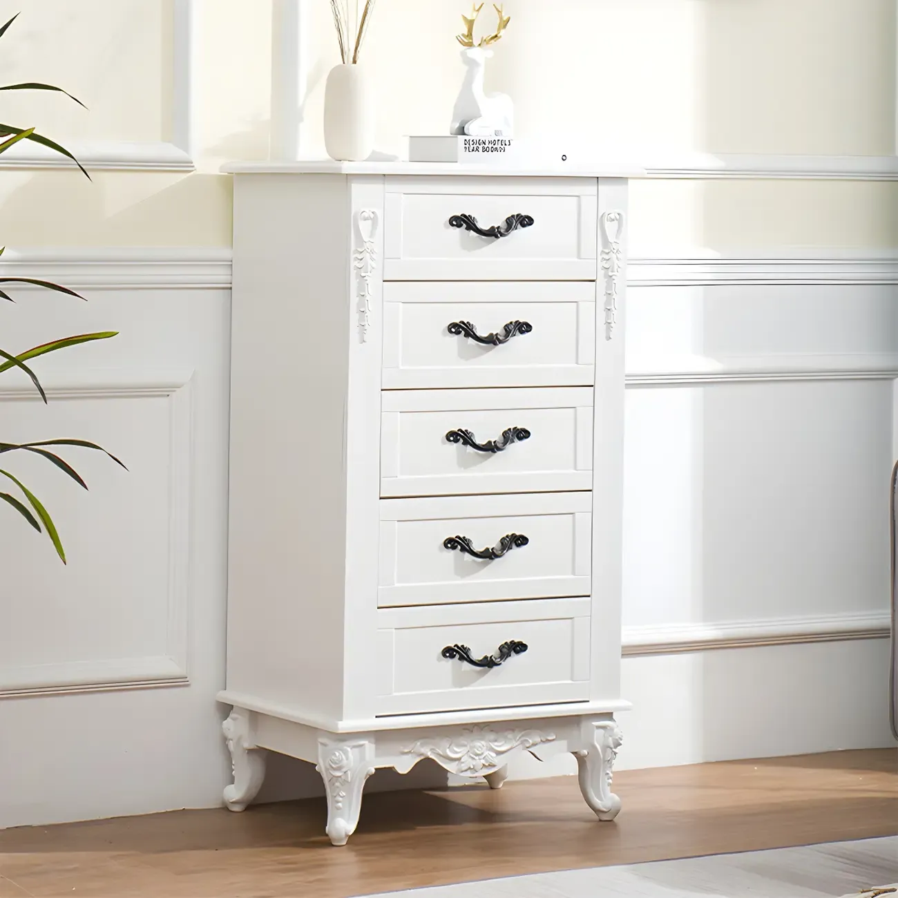 Vintage Wooden Beige Double Dresser with Shelves Image - 4