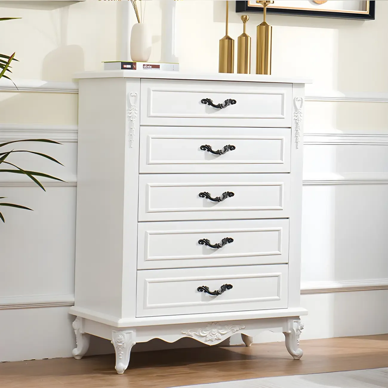 Vintage Wooden Beige Double Dresser with Shelves Image - 5
