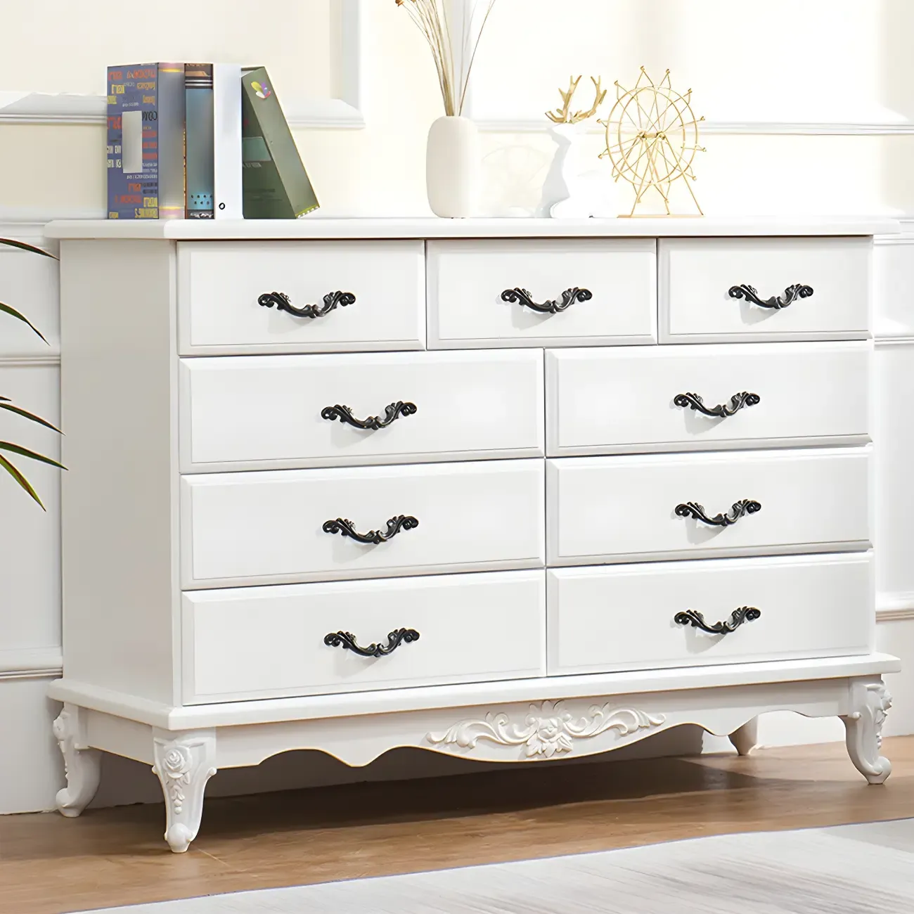 Vintage Wooden Beige Double Dresser with Shelves Image - 6