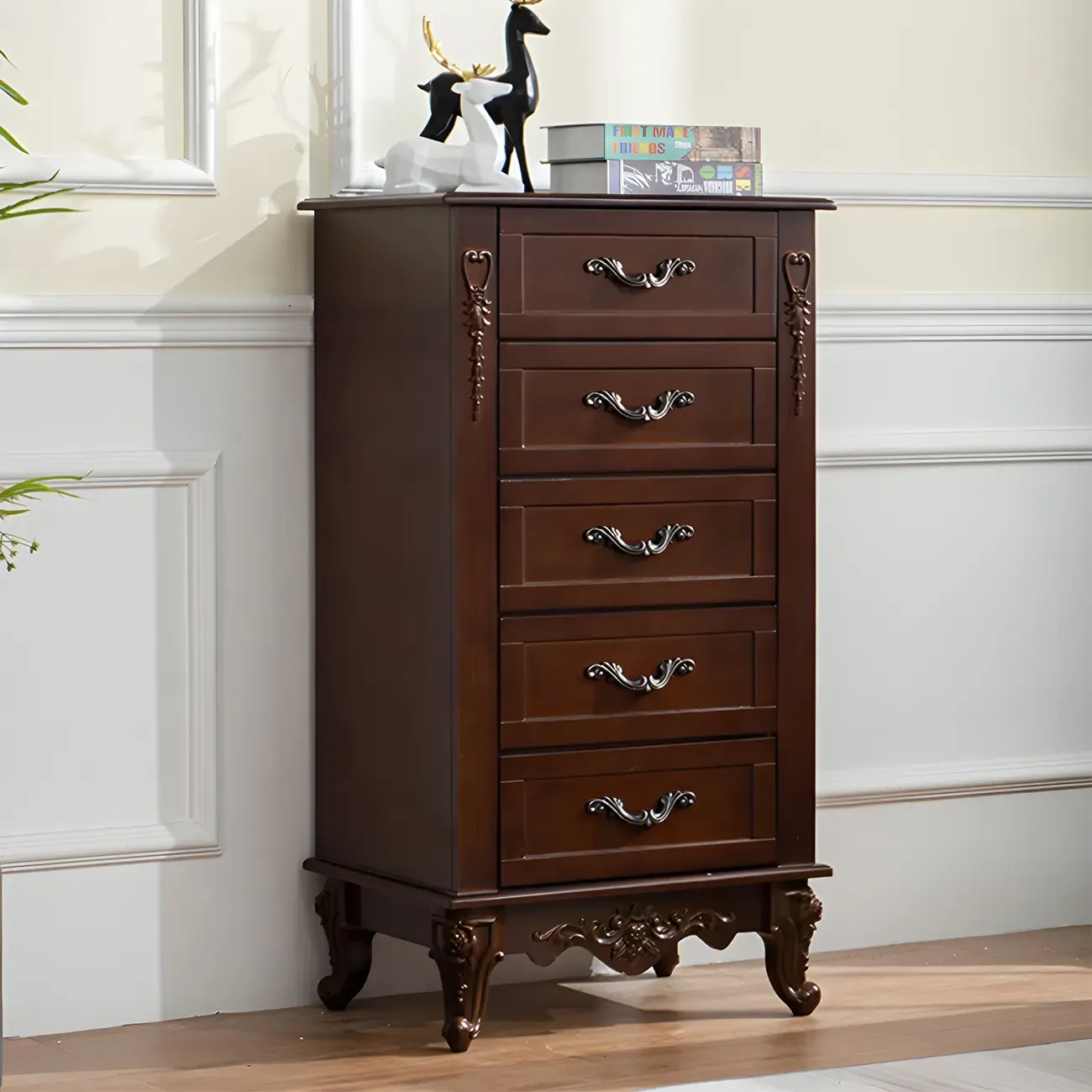 Vintage Wooden Beige Double Dresser with Shelves Image - 7