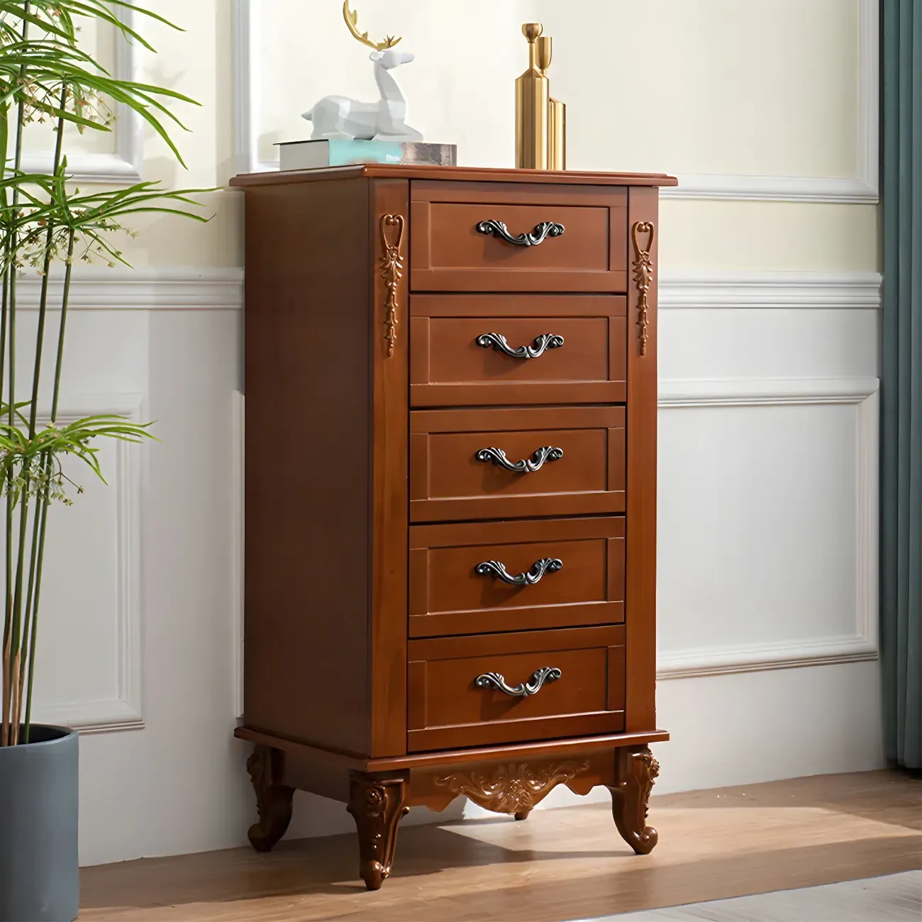 Vintage Wooden Beige Double Dresser with Shelves Image - 3