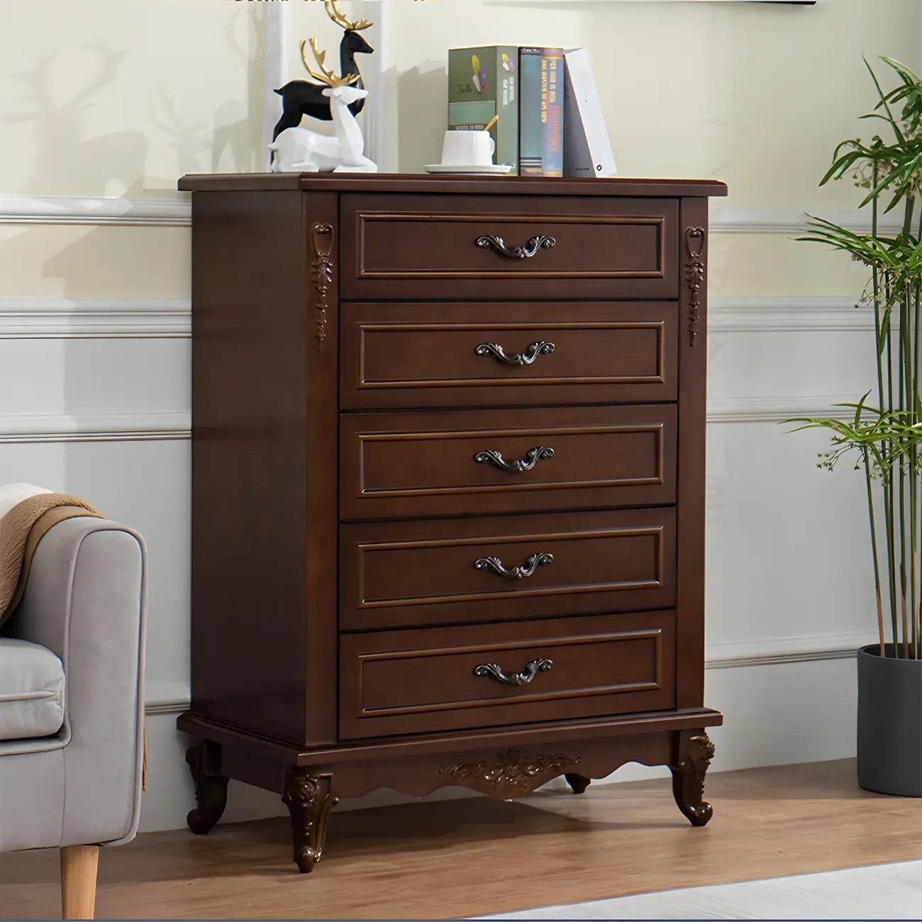 Vintage Wooden Beige Double Dresser with Shelves Image - 8