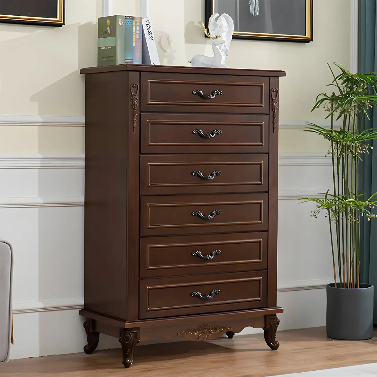 Vintage Wooden Beige Double Dresser with Shelves Image - 11