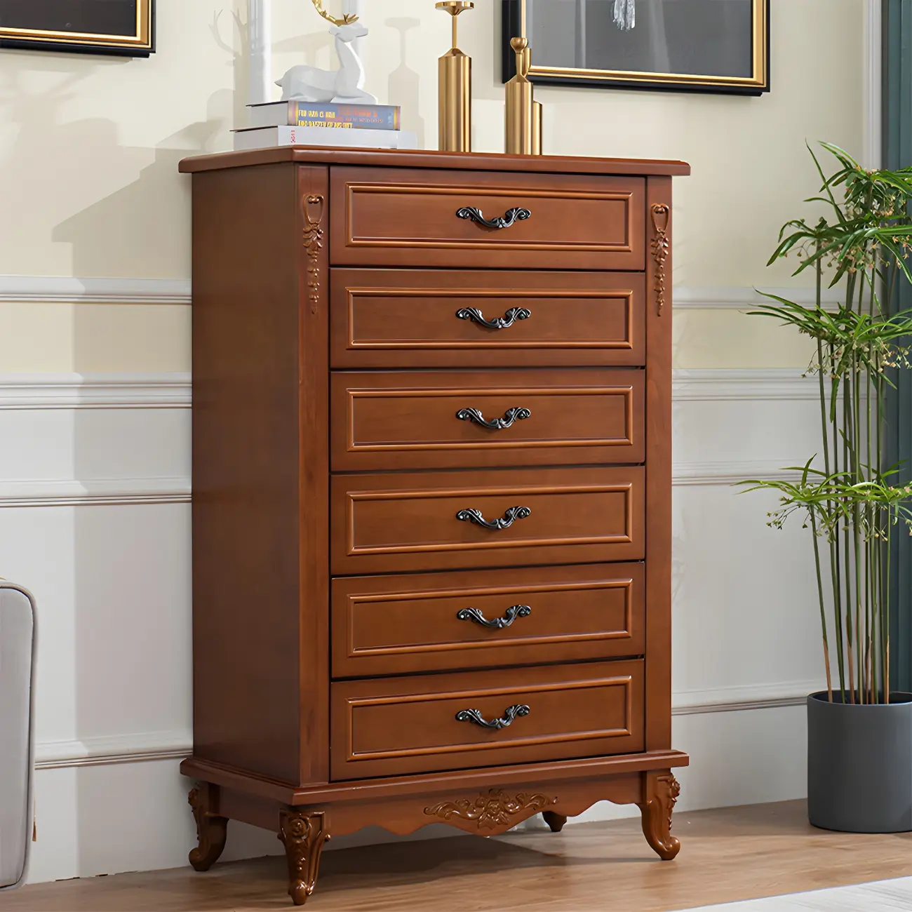 Vintage Wooden Beige Double Dresser with Shelves Image - 16 | homeyfad