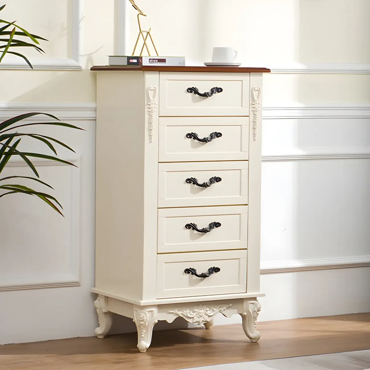 Vintage Wooden Beige Double Dresser with Shelves Image - 19