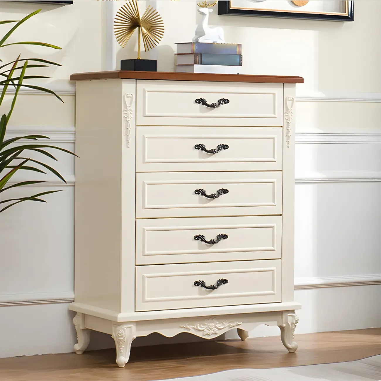 Vintage Wooden Beige Double Dresser with Shelves Image - 20