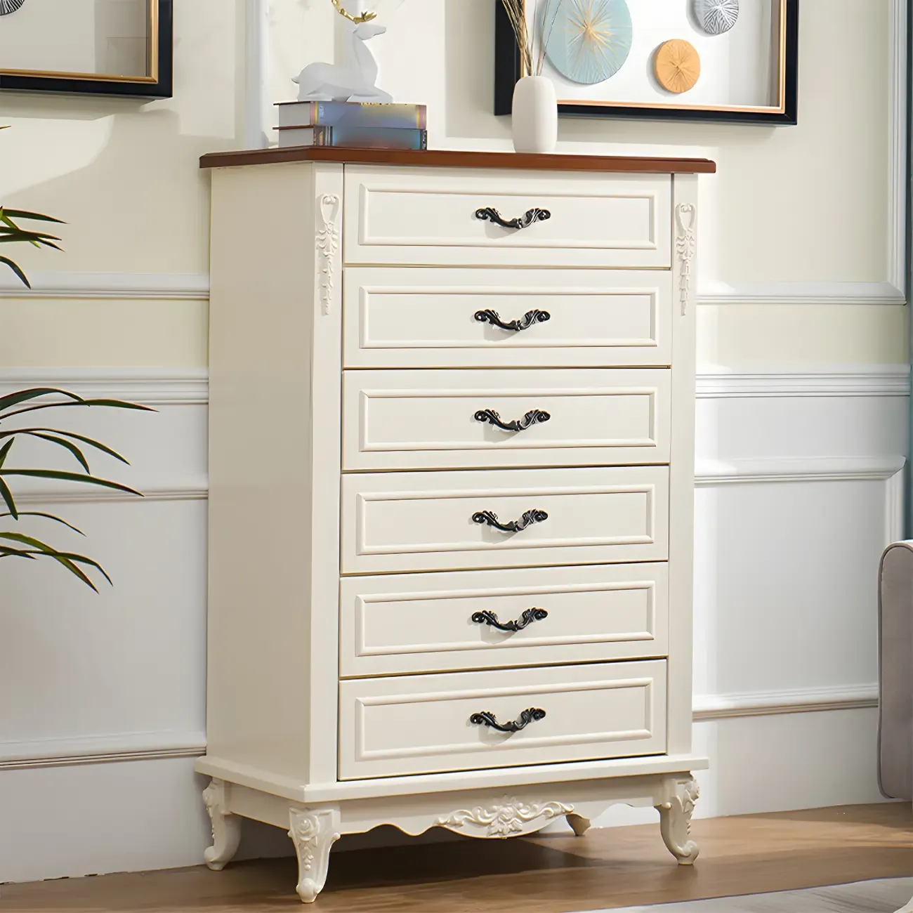 Vintage Wooden Beige Double Dresser with Shelves Image - 1