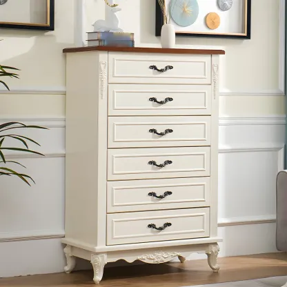 Vintage Wooden Beige Double Dresser with Shelves Image - 1
