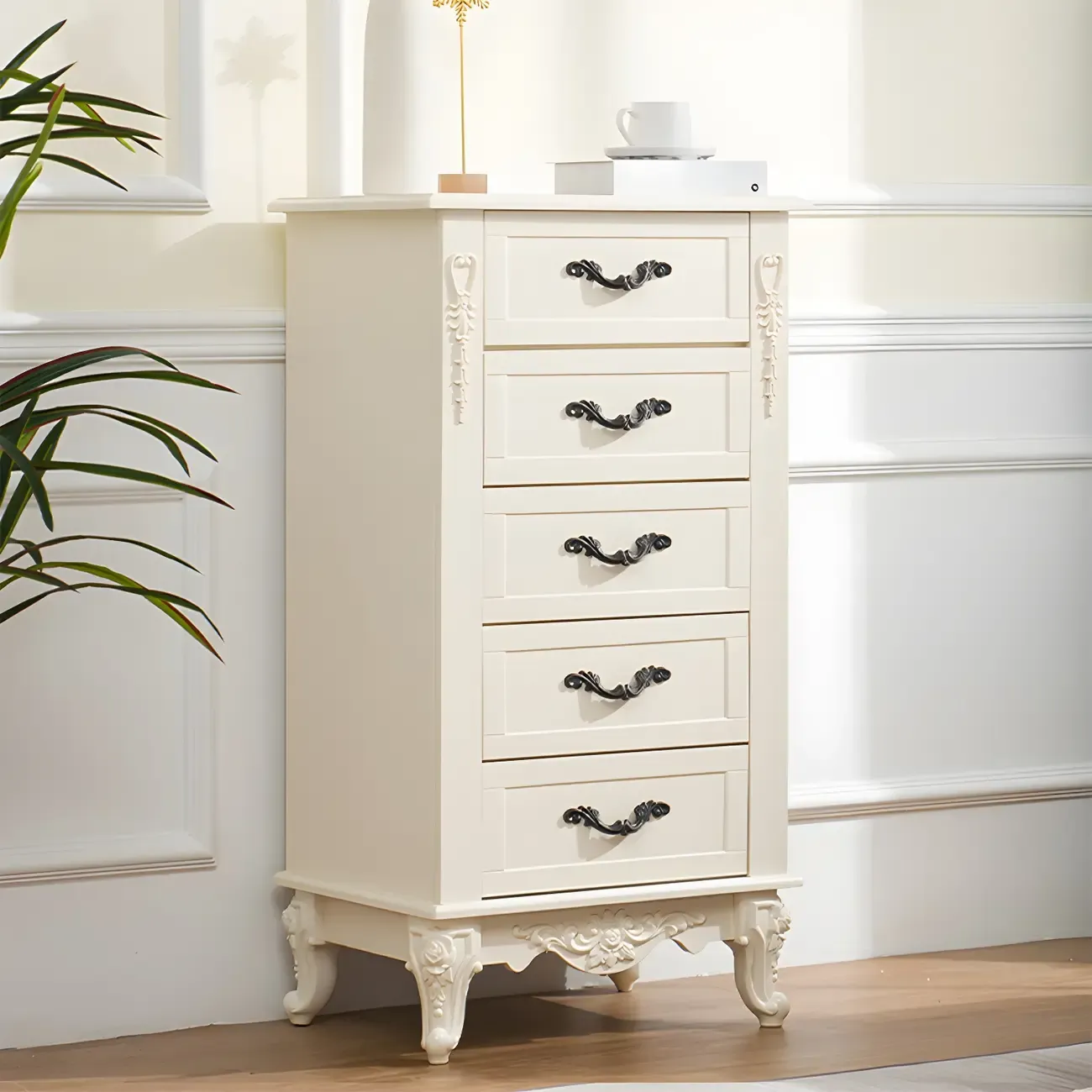 Vintage Wooden Beige Double Dresser with Shelves - HomeyFad
