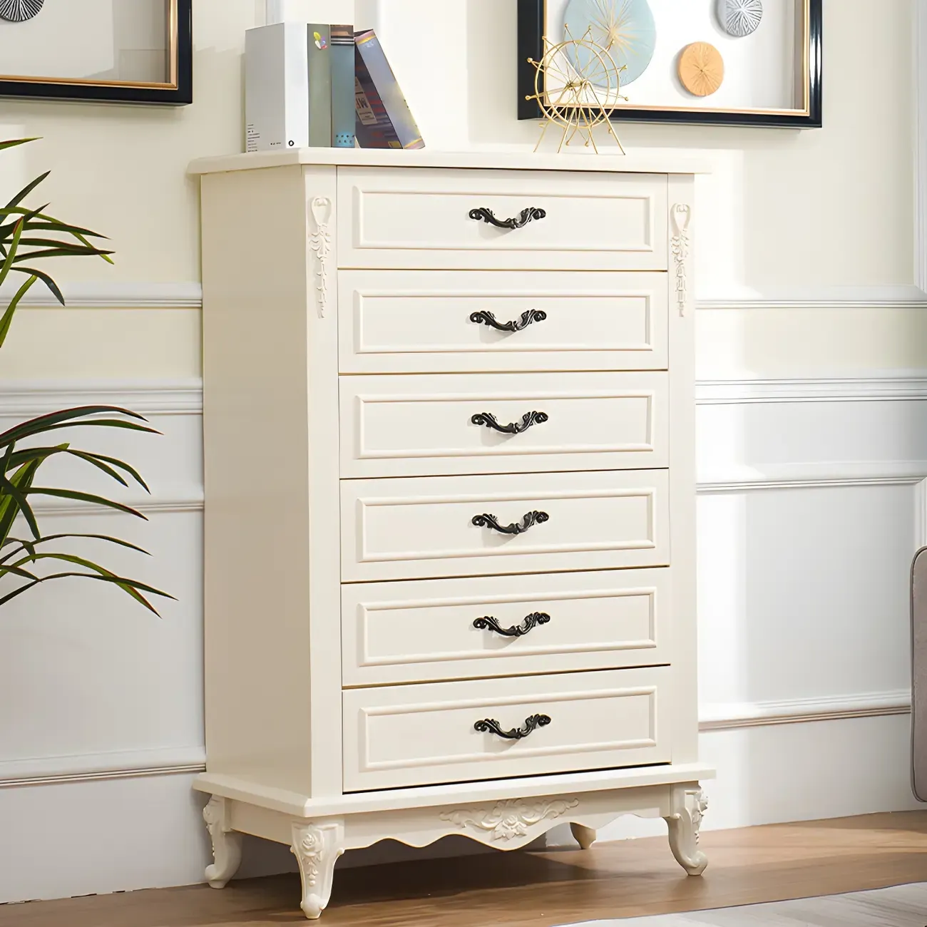 Vintage Wooden Beige Double Dresser with Shelves Image - 23