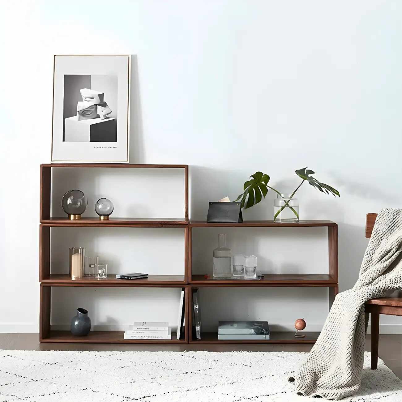 Chic Modern Wooden Cube Storage Open-back Bookshelves Image - 7