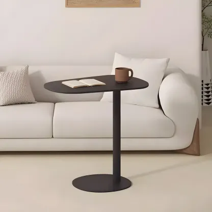 Modern Oval Metal C-Shaped End Table Black Image - 1