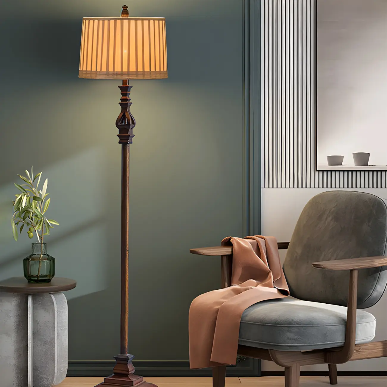 Traditional Wooden Drum Floor Lamp for Living Room | homeyfad