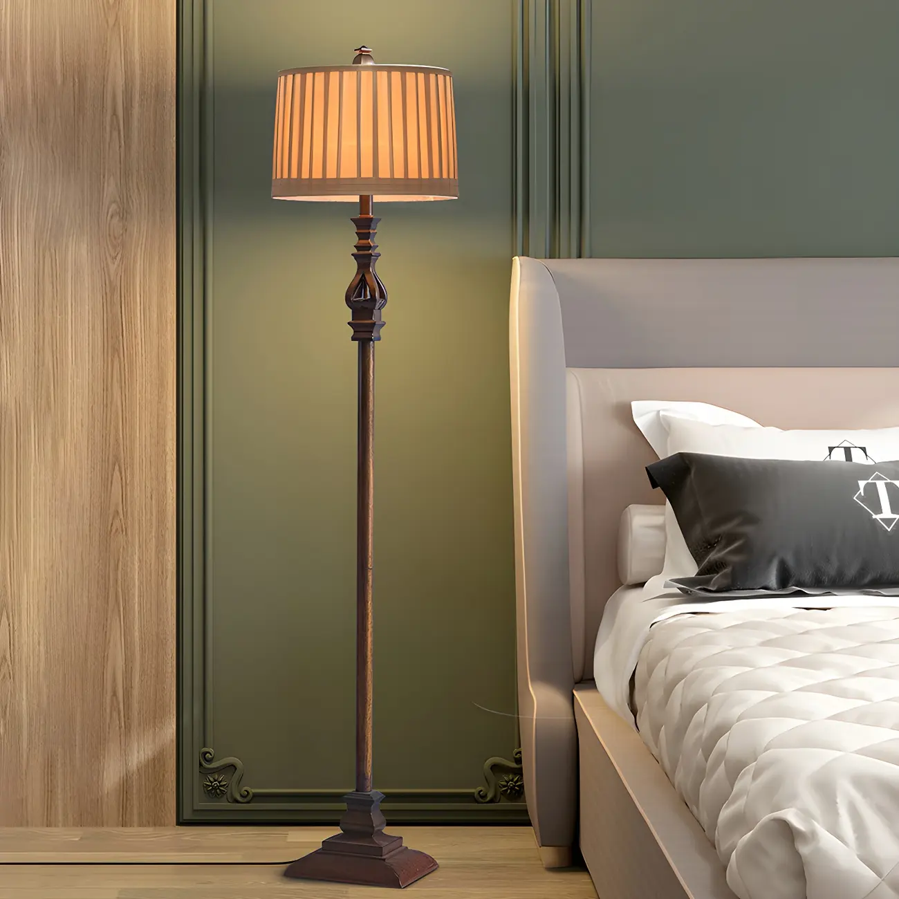 Traditional Wooden Drum Floor Lamp for Living Room | homeyfad