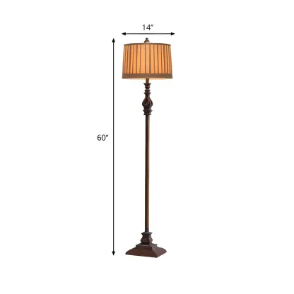 Traditional Wooden Drum Floor Lamp for Living Room