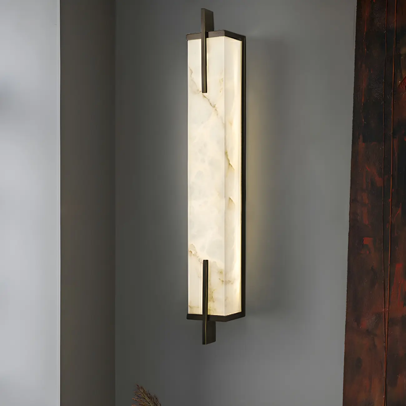 Modern Metal LED Wall Light with Stone Shade for Living Room Image - 5 | homeyfad