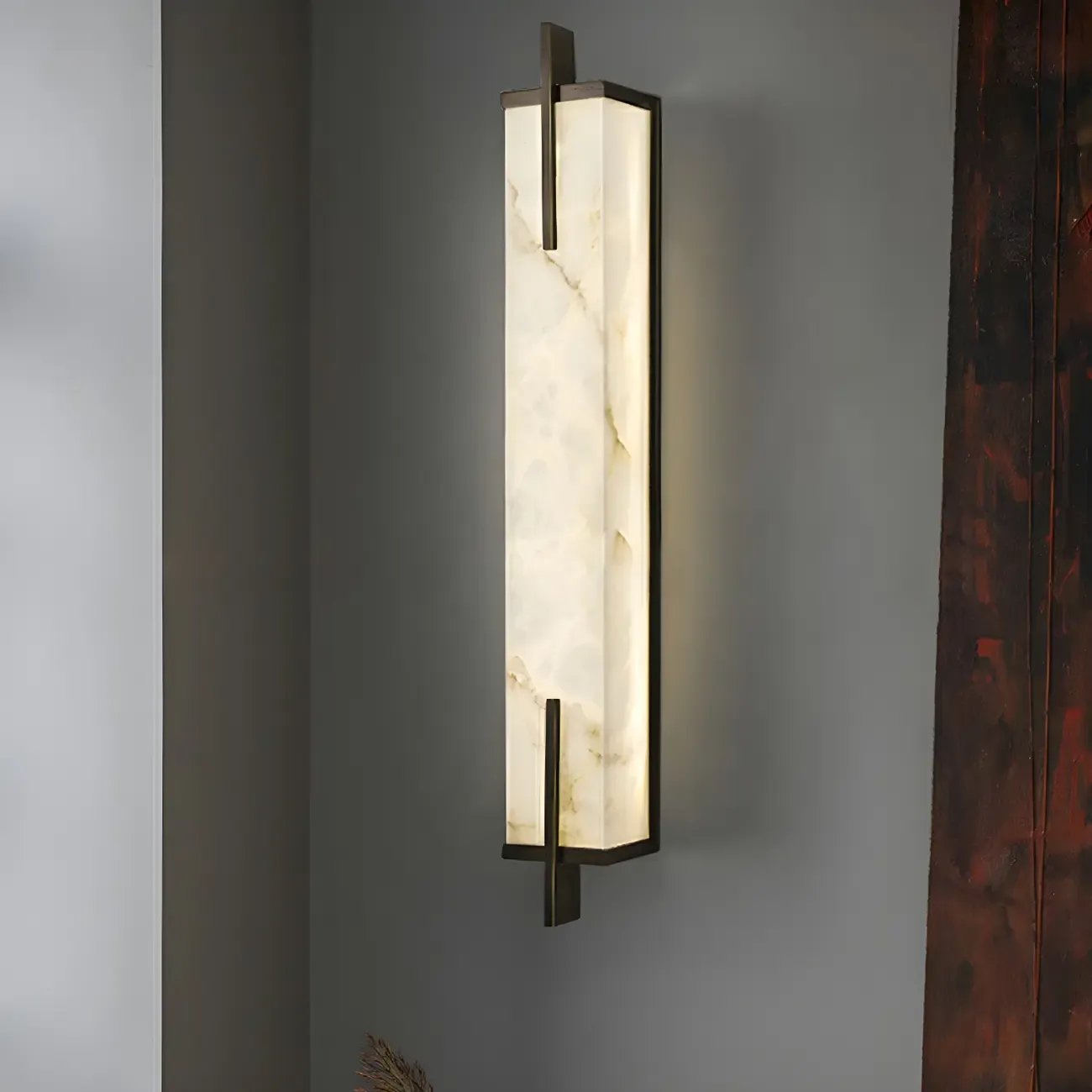 Modern Metal LED Wall Light with Stone Shade for Living Room Image - 5