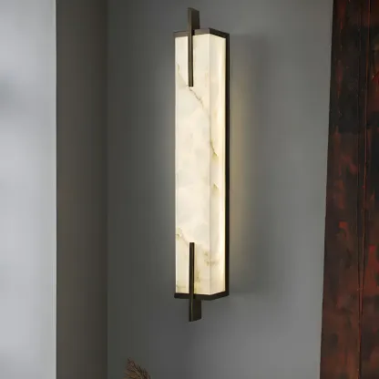 Modern Metal LED Wall Light with Stone Shade for Living Room Image - 5