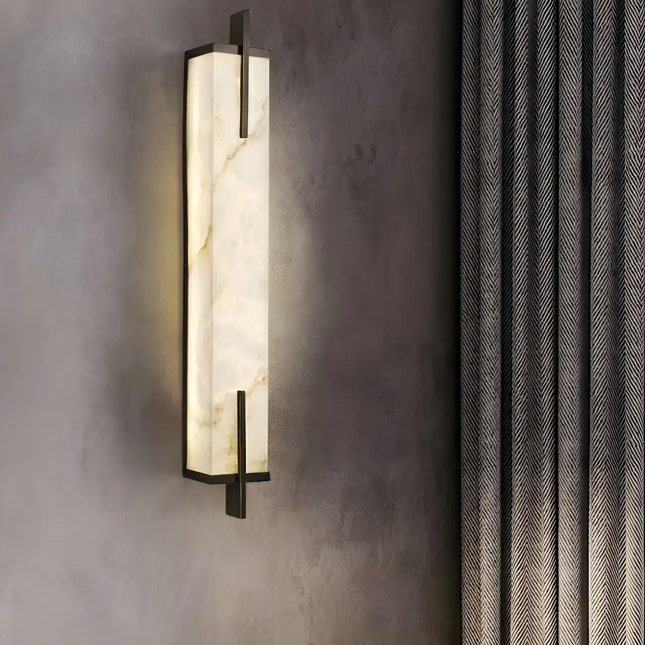 Modern Metal LED Wall Light with Stone Shade for Living Room Image - 7