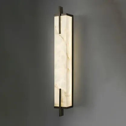 Modern Metal LED Wall Light with Stone Shade for Living Room Image - 9
