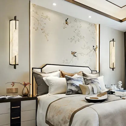 Modern Metal LED Wall Light with Stone Shade for Living Room Image - 2