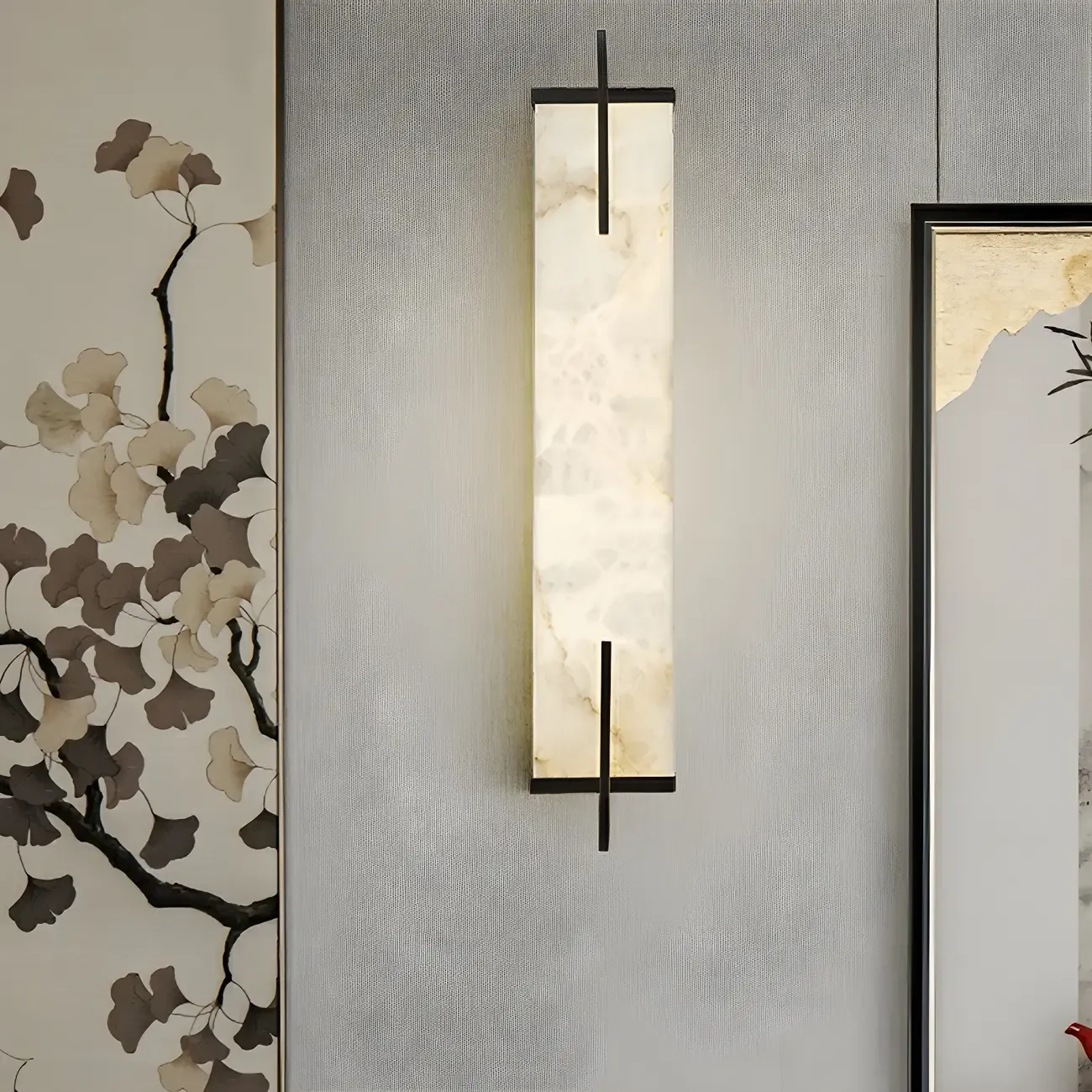 Modern Metal LED Wall Light with Stone Shade for Living Room Image - 3