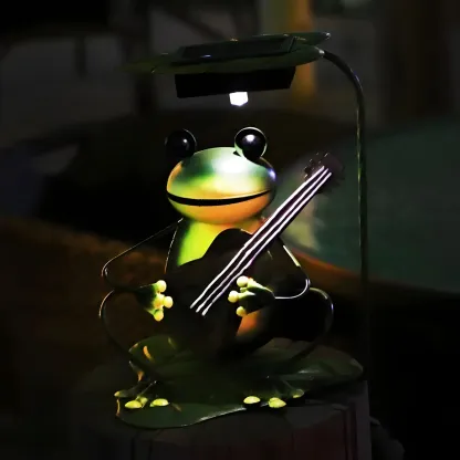 Solar Metal Quirky Frog Musician Landscape Lighting Image - 4
