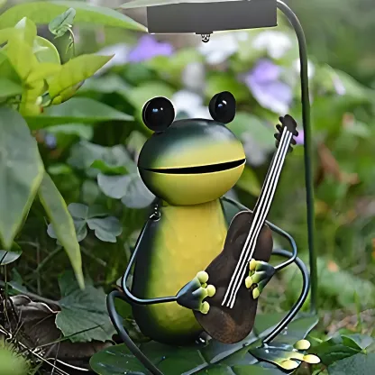 Solar Metal Quirky Frog Musician Landscape Lighting Image - 5