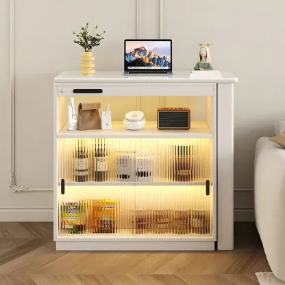 Natural Wood Glass Storage Socket Extendable Bar Tables Image - 4