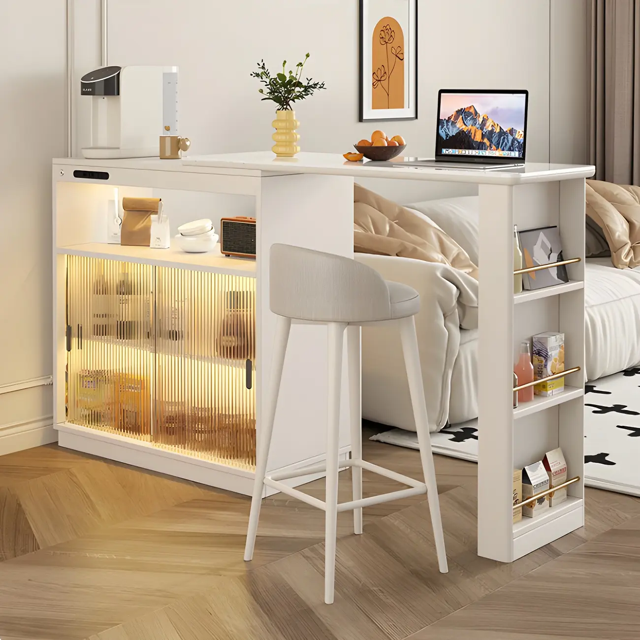 Natural Wood Glass Storage Socket Extendable Bar Tables Image - 5 | homeyfad