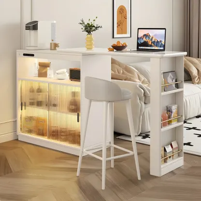 Natural Wood Glass Storage Socket Extendable Bar Tables Image - 5