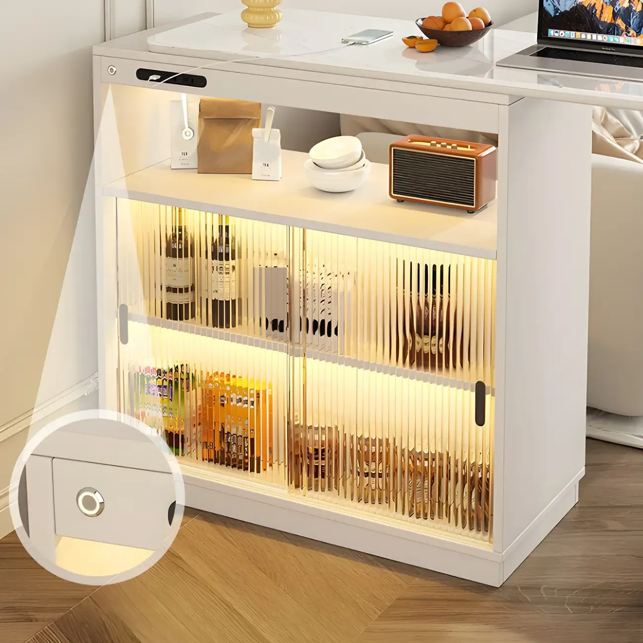 Natural Wood Glass Storage Socket Extendable Bar Tables Image - 6