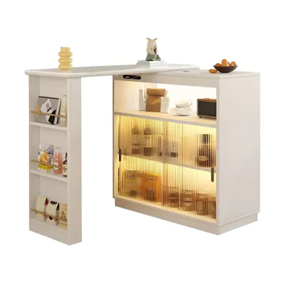 Natural Wood Glass Storage Socket Extendable Bar Tables Image - 7