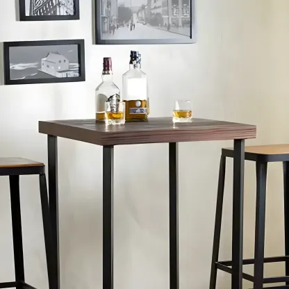 Industrial Square Brown Pine Wood Metal Trestle Bar Tables Image - 4