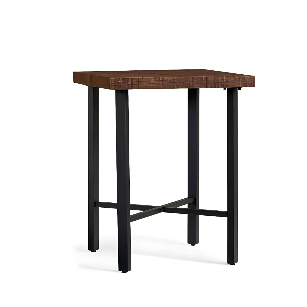 Industrial Square Brown Pine Wood Metal Trestle Bar Tables Image - 7 | homeyfad
