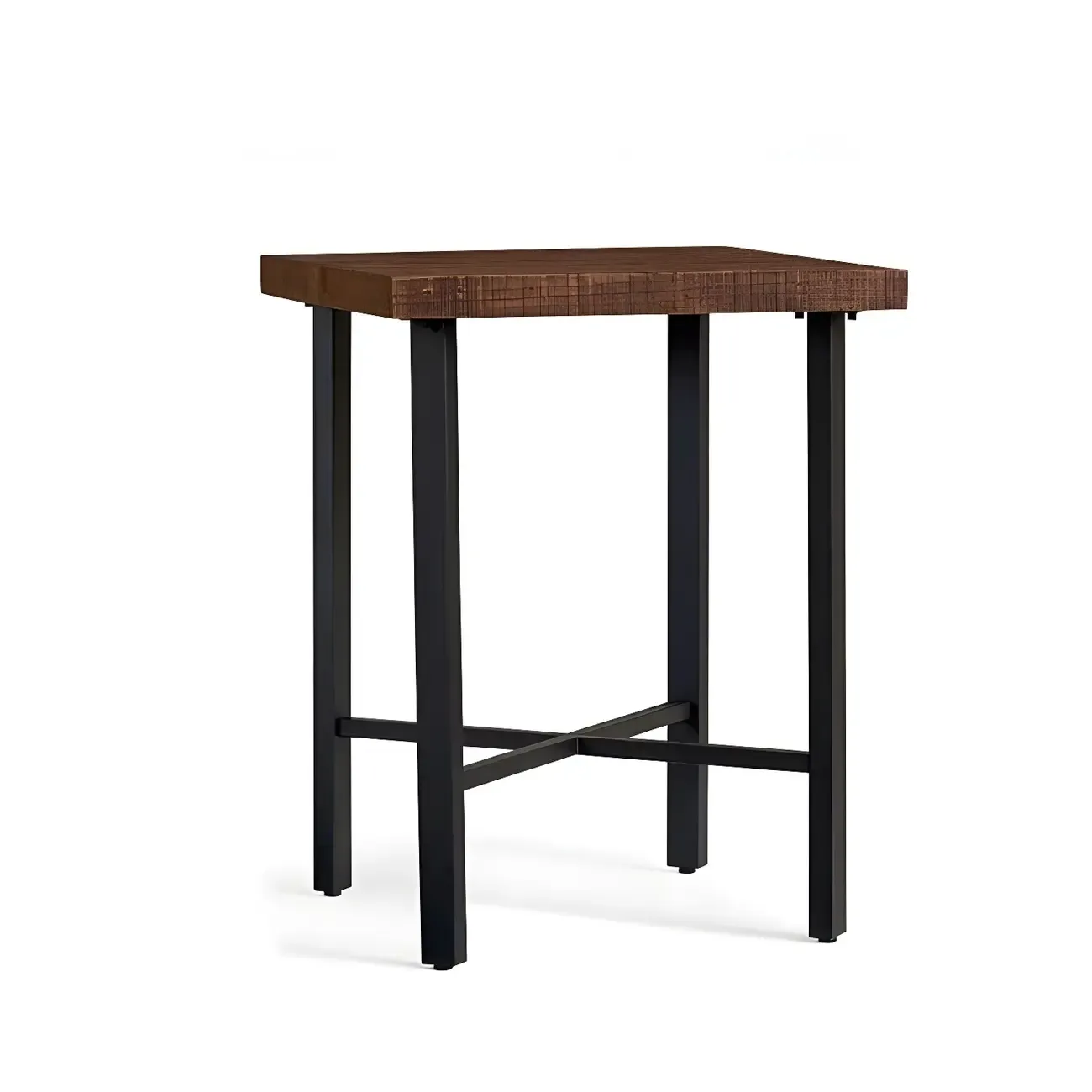 Industrial Square Brown Pine Wood Metal Trestle Bar Tables Image - 5