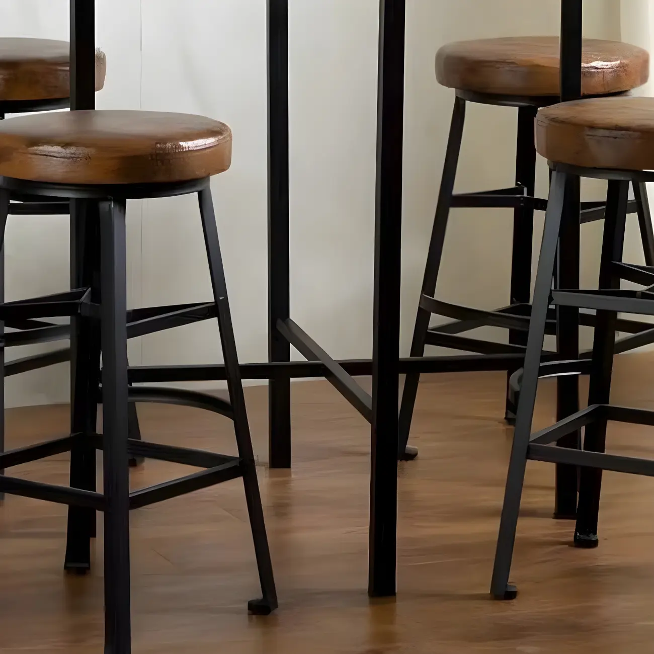 Industrial Square Brown Pine Wood Metal Trestle Bar Tables Image - 5 | homeyfad