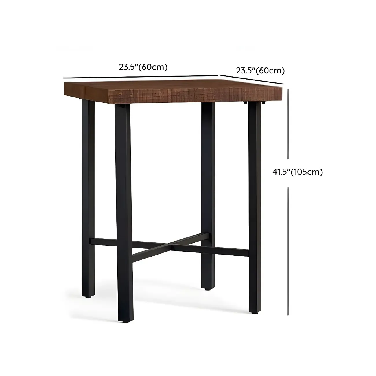 Industrial Square Brown Pine Wood Metal Trestle Bar Tables #size