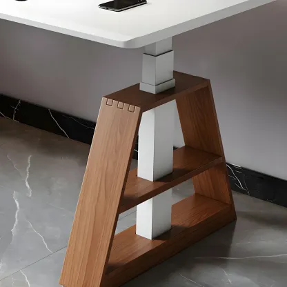 Modern Wooden Height-Adjustable Office Desk with Monitor Stand Image - 4