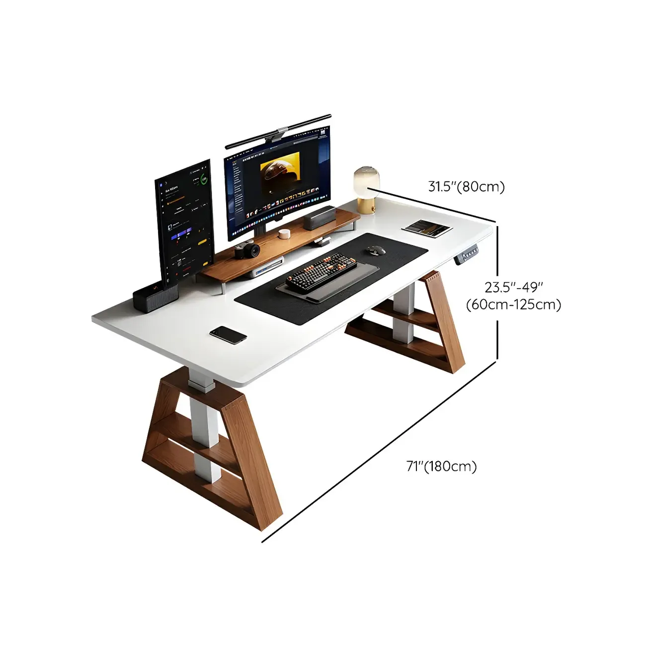 Modern Wooden Height-Adjustable Office Desk with Monitor Stand Image - 9