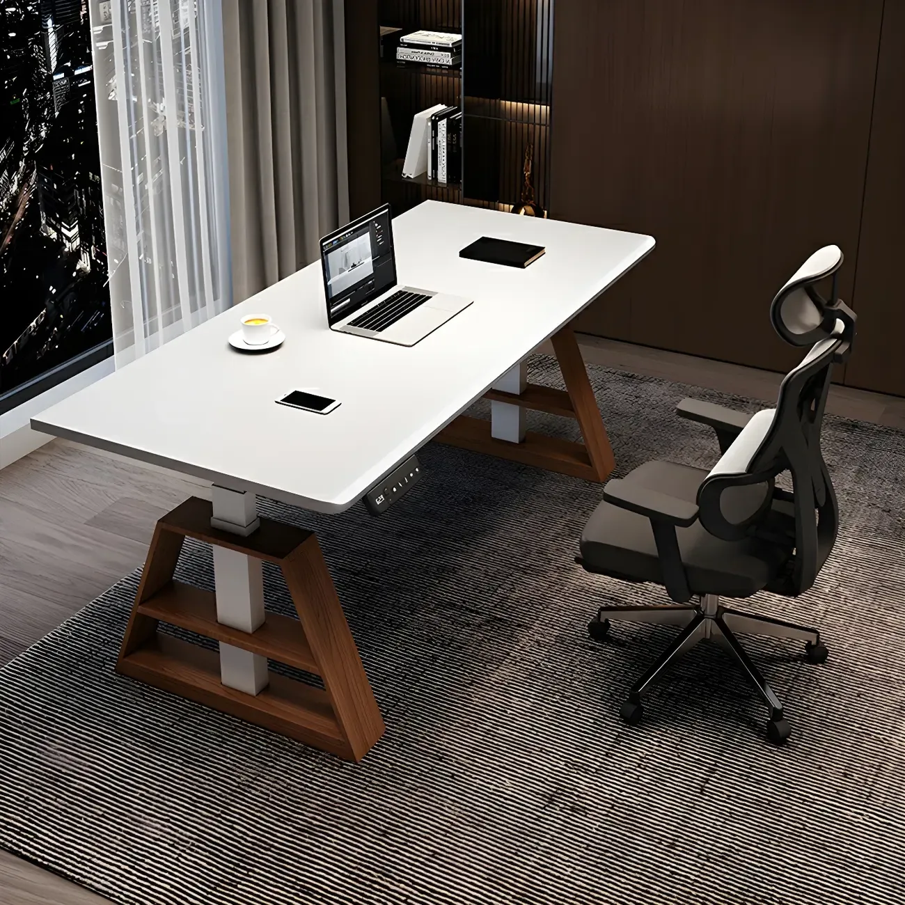 Contemporary Wooden Adjustable Standing Desk for Office Image - 1