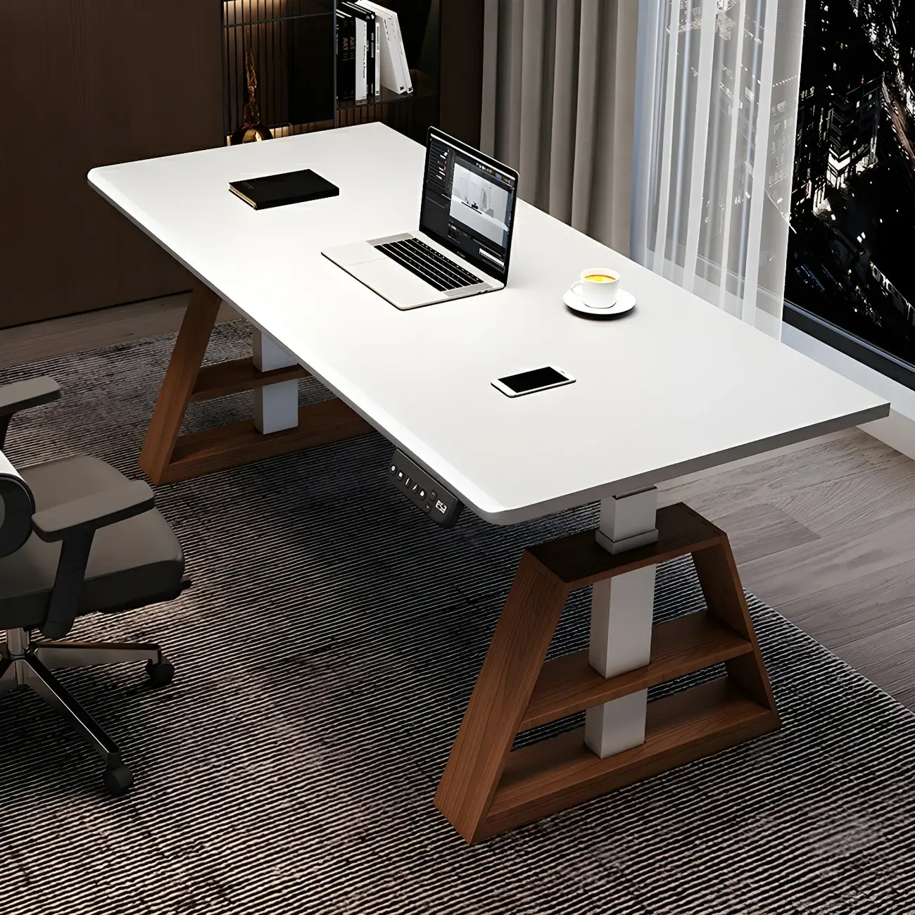 Contemporary Wooden Adjustable Standing Desk for Office Image - 2