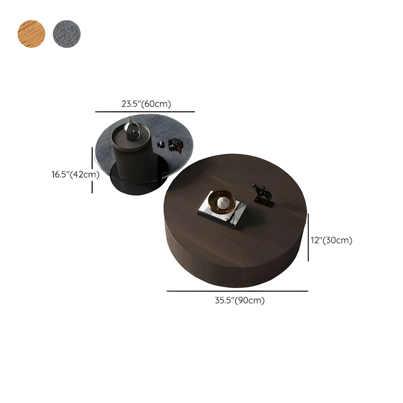 Dark Modern Nesting Round Wood Drawer Coffee Table #size | homeyfad